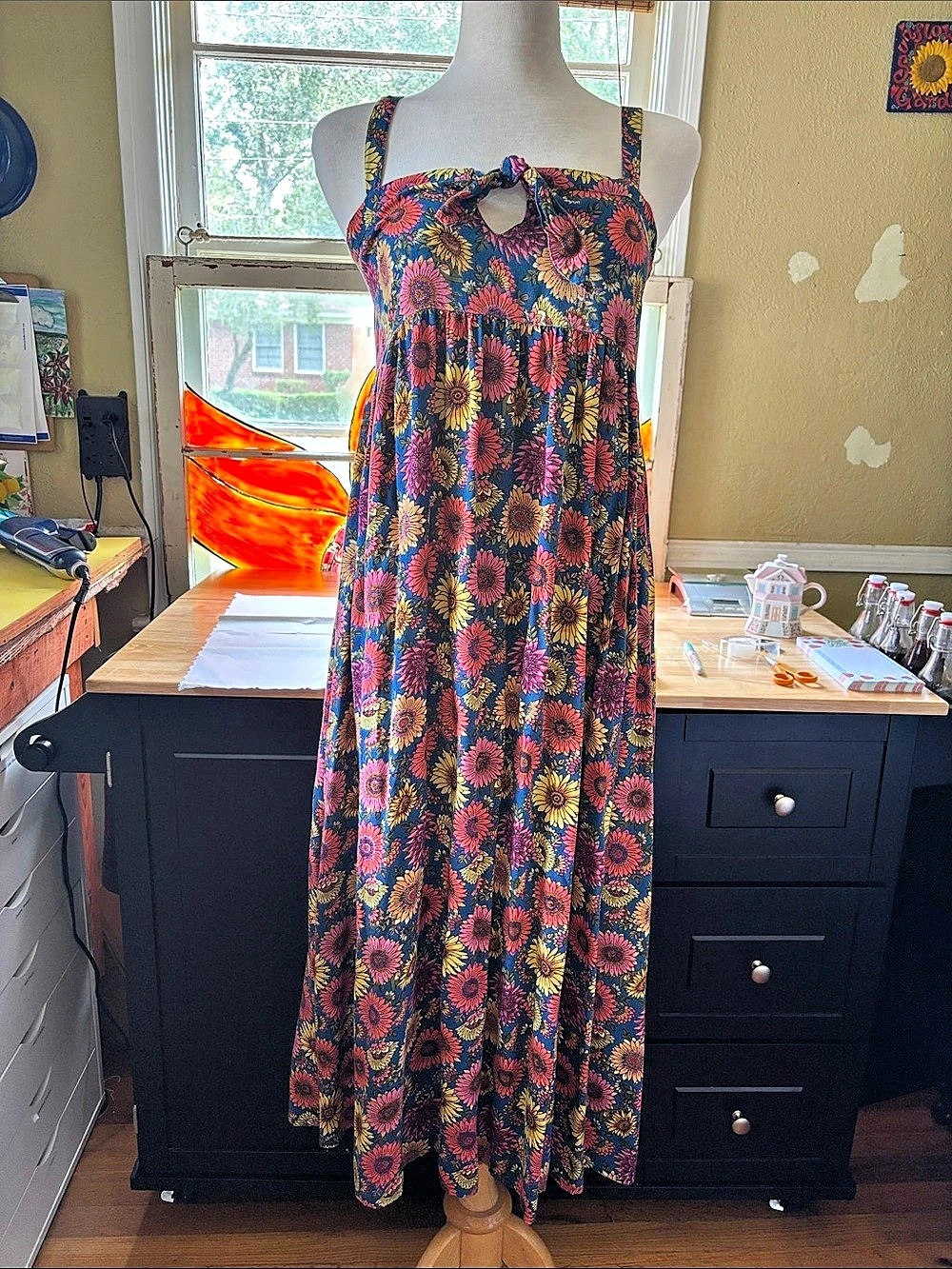 Natural Life Boho Sunflower Maxi Dress Small